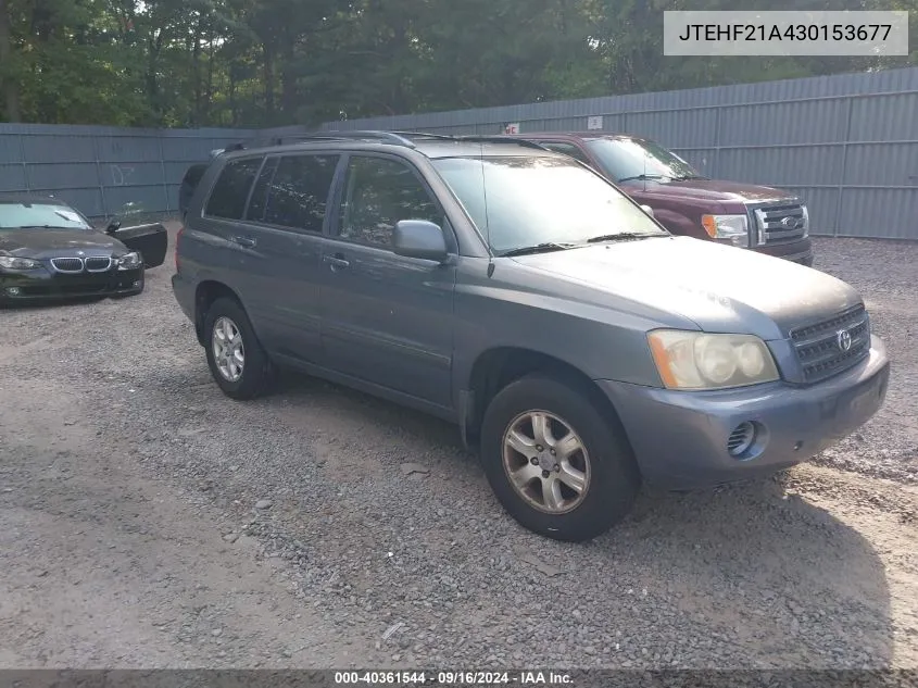 2003 Toyota Highlander V6 VIN: JTEHF21A430153677 Lot: 40361544