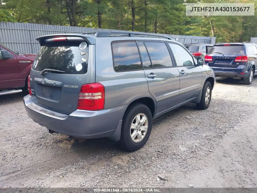 2003 Toyota Highlander V6 VIN: JTEHF21A430153677 Lot: 40361544