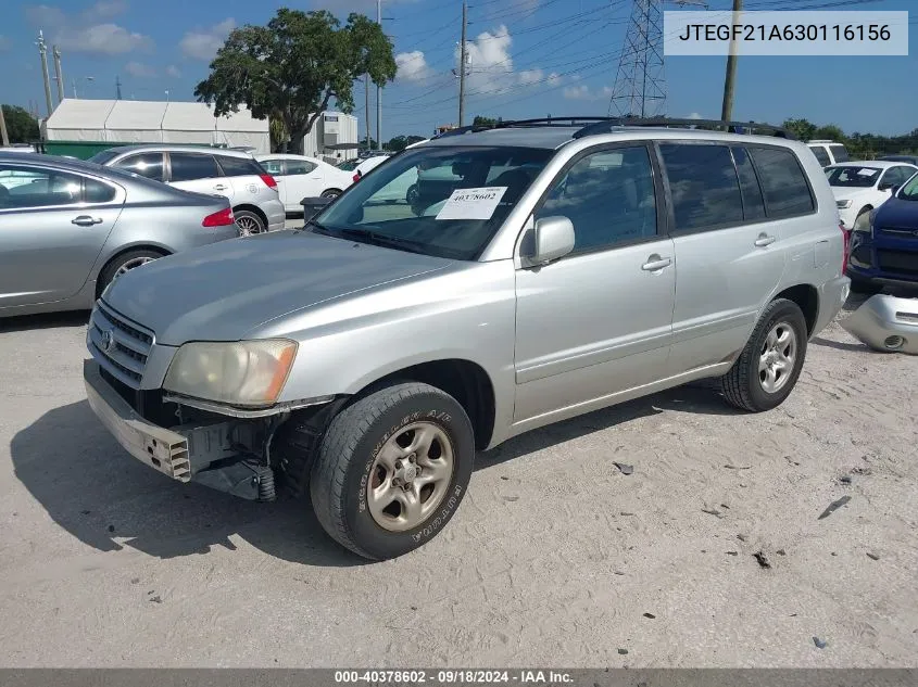 2003 Toyota Highlander Limited VIN: JTEGF21A630116156 Lot: 40378602