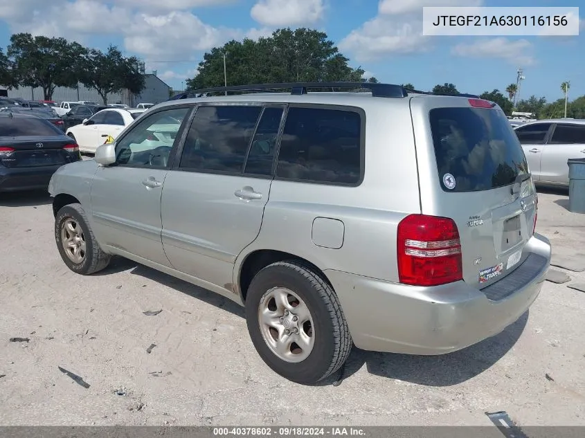 2003 Toyota Highlander Limited VIN: JTEGF21A630116156 Lot: 40378602