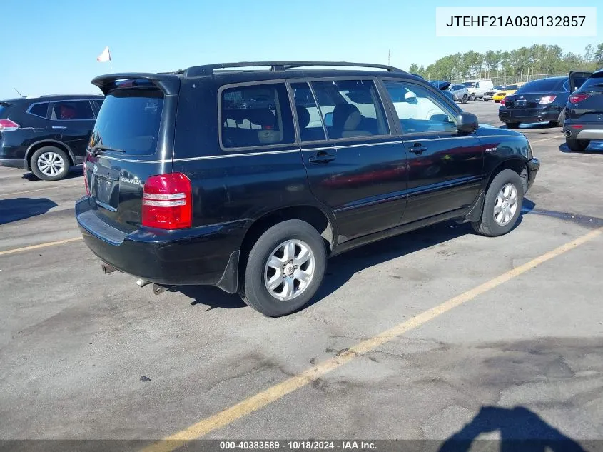 2003 Toyota Highlander Limited V6 VIN: JTEHF21A030132857 Lot: 40383589