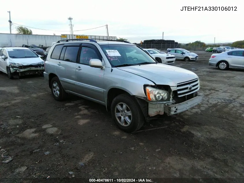 2003 Toyota Highlander V6 VIN: JTEHF21A330106012 Lot: 40478611