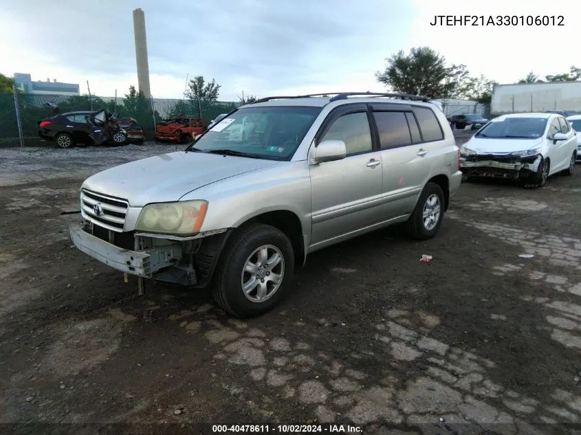 2003 Toyota Highlander V6 VIN: JTEHF21A330106012 Lot: 40478611