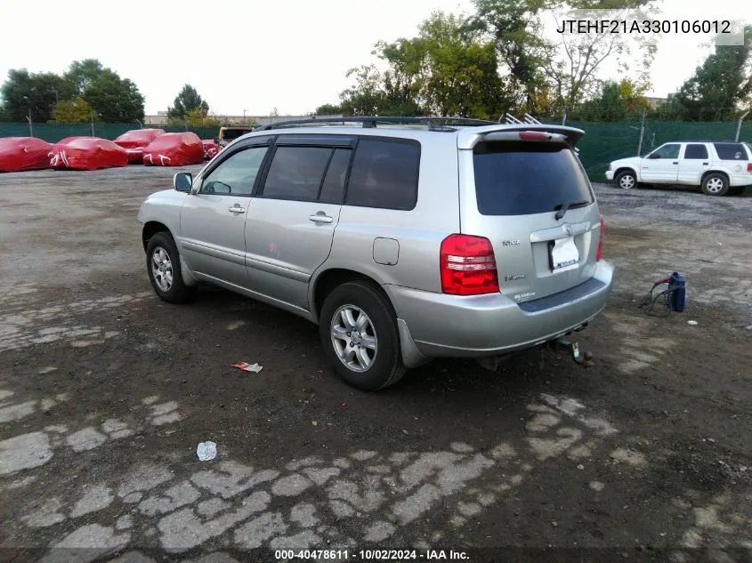 2003 Toyota Highlander V6 VIN: JTEHF21A330106012 Lot: 40478611