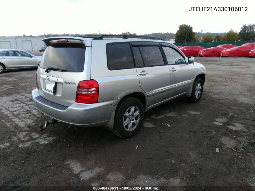 2003 Toyota Highlander V6 VIN: JTEHF21A330106012 Lot: 40478611