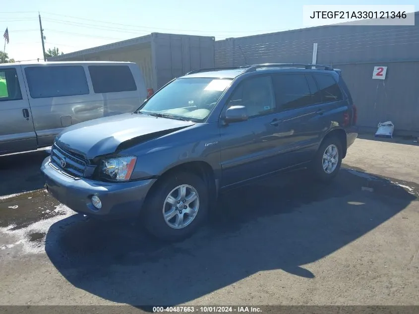 2003 Toyota Highlander Limited V6 VIN: JTEGF21A330121346 Lot: 40487663