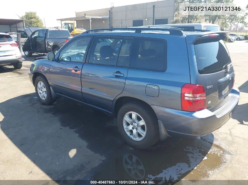 2003 Toyota Highlander Limited V6 VIN: JTEGF21A330121346 Lot: 40487663