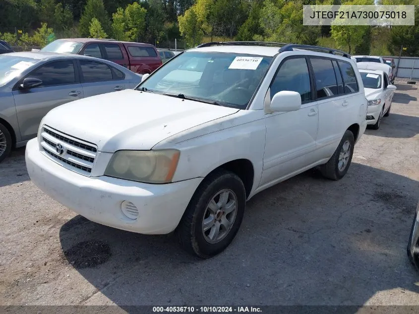 2003 Toyota Highlander V6 VIN: JTEGF21A730075018 Lot: 40536710