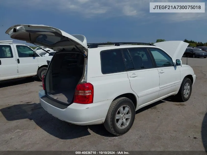 2003 Toyota Highlander V6 VIN: JTEGF21A730075018 Lot: 40536710