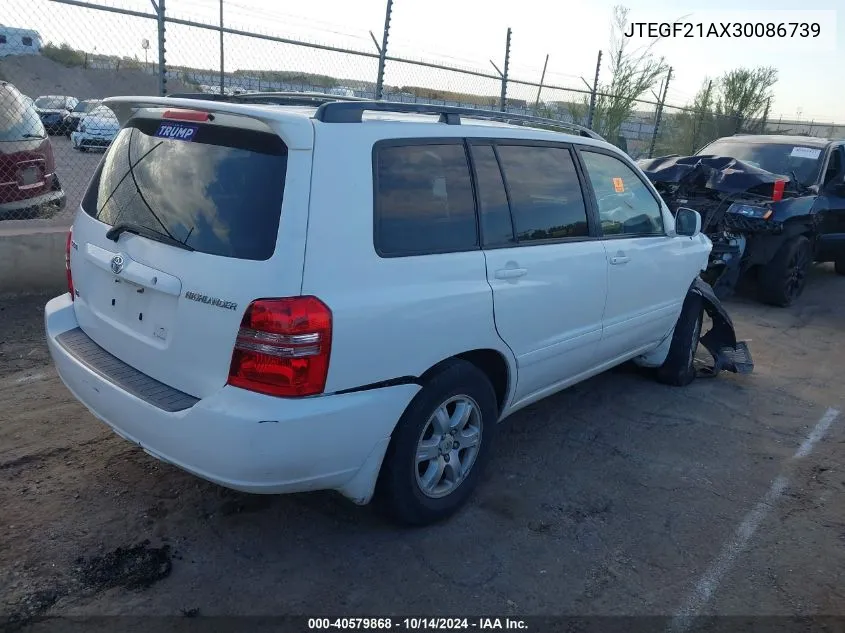 2003 Toyota Highlander Limited VIN: JTEGF21AX30086739 Lot: 40579868