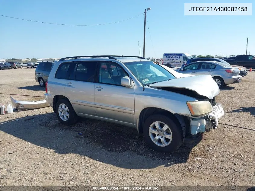 2003 Toyota Highlander V6 VIN: JTEGF21A430082458 Lot: 40608354