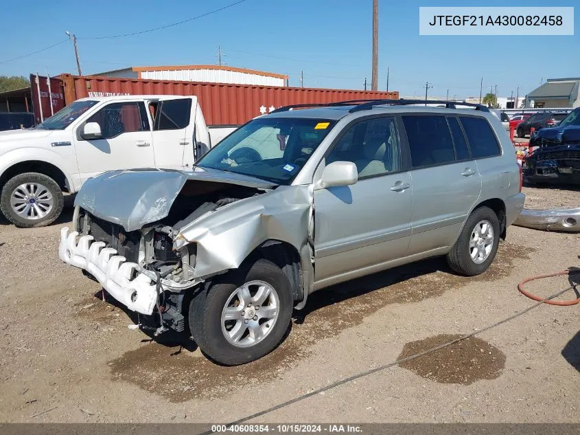 2003 Toyota Highlander V6 VIN: JTEGF21A430082458 Lot: 40608354