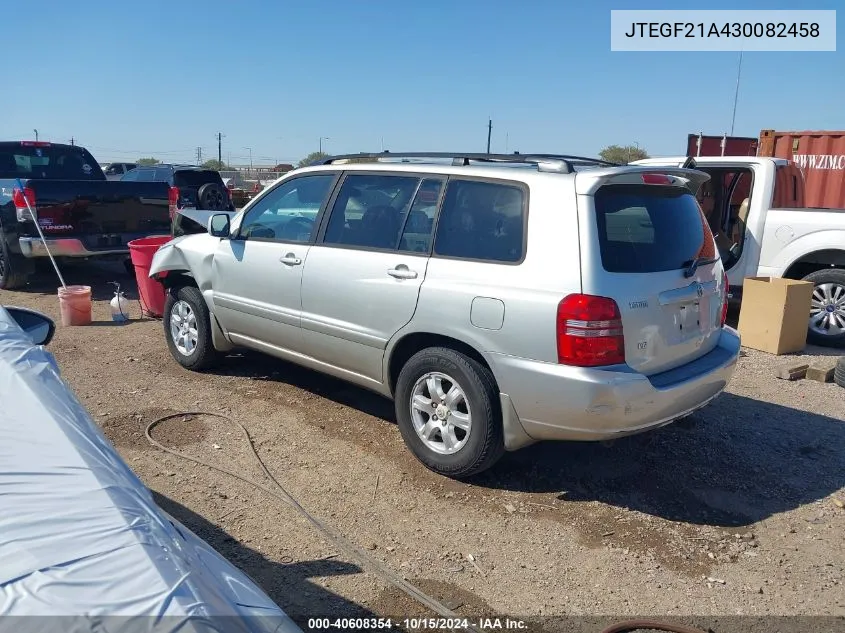 2003 Toyota Highlander V6 VIN: JTEGF21A430082458 Lot: 40608354