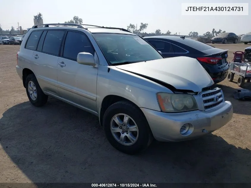 2003 Toyota Highlander V6 VIN: JTEHF21A430124731 Lot: 40612874