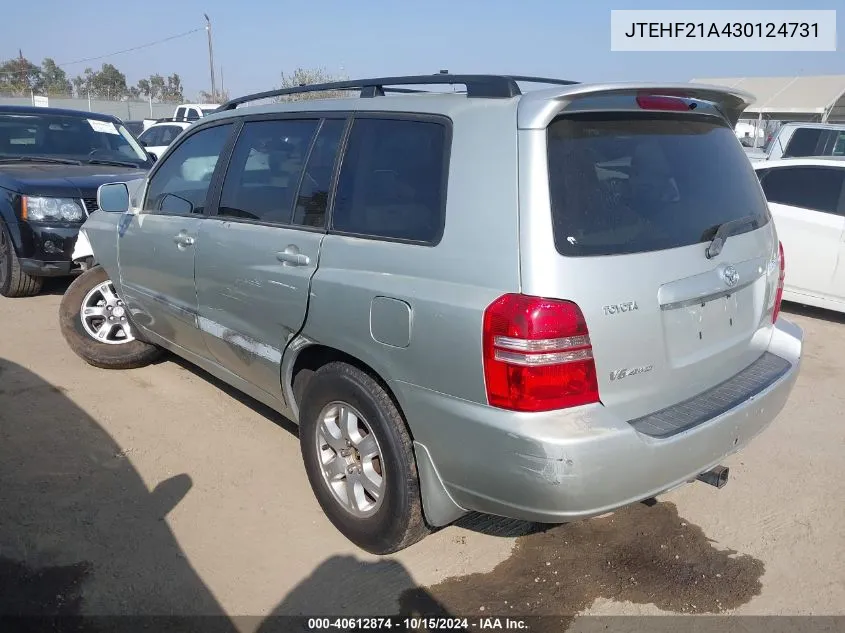 2003 Toyota Highlander V6 VIN: JTEHF21A430124731 Lot: 40612874