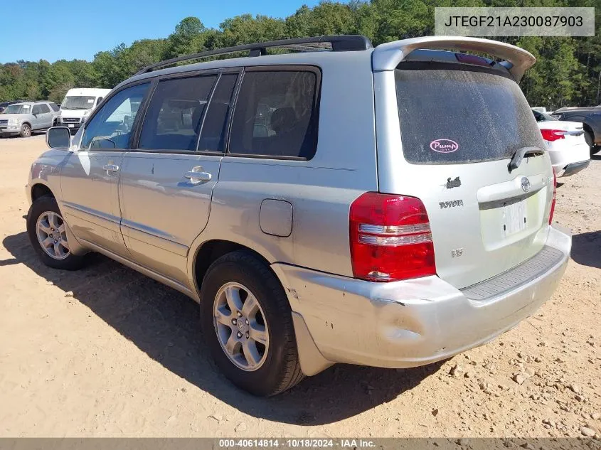 2003 Toyota Highlander Limited V6 VIN: JTEGF21A230087903 Lot: 40614814