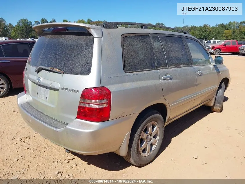 2003 Toyota Highlander Limited V6 VIN: JTEGF21A230087903 Lot: 40614814