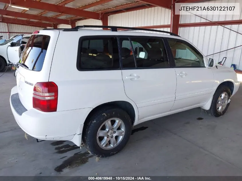 2003 Toyota Highlander V6 VIN: JTEHF21A630122107 Lot: 40619948