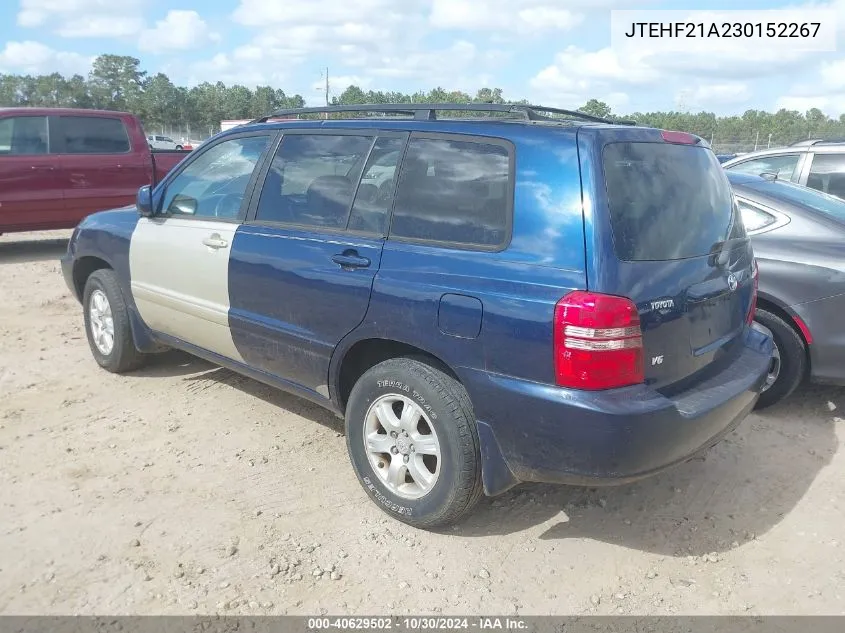 2003 Toyota Highlander V6 VIN: JTEHF21A230152267 Lot: 40629502