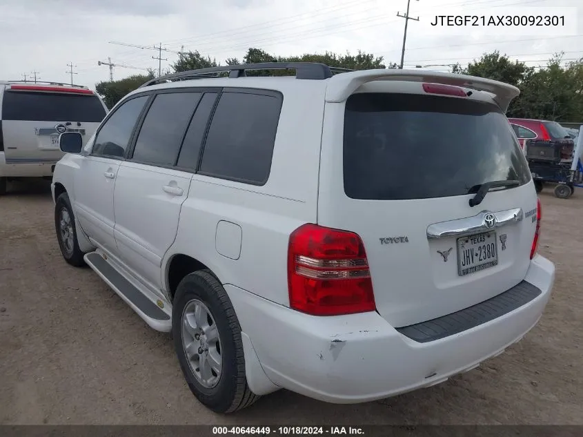 2003 Toyota Highlander Limited V6 VIN: JTEGF21AX30092301 Lot: 40646449