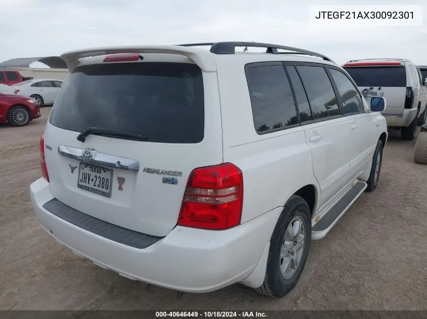 2003 Toyota Highlander Limited V6 VIN: JTEGF21AX30092301 Lot: 40646449