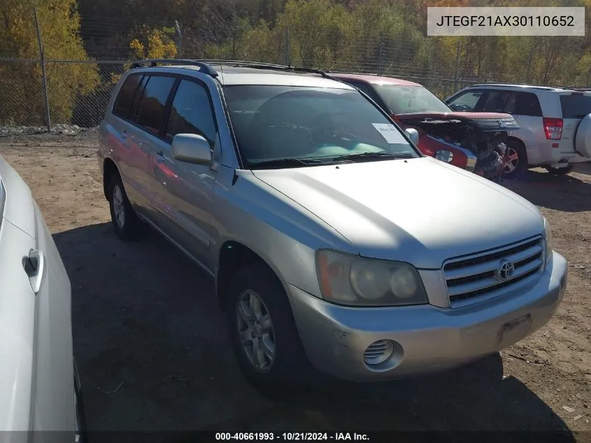 2003 Toyota Highlander V6 VIN: JTEGF21AX30110652 Lot: 40661993