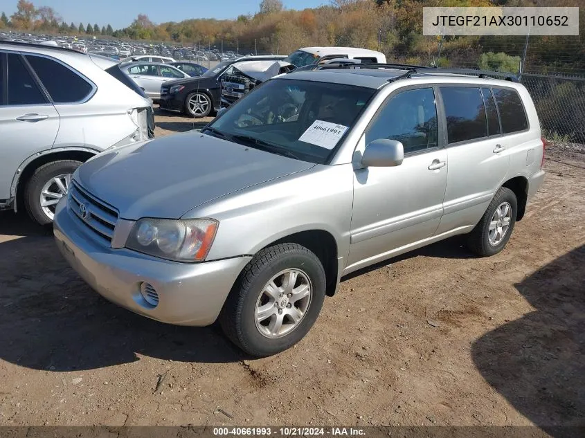 2003 Toyota Highlander V6 VIN: JTEGF21AX30110652 Lot: 40661993