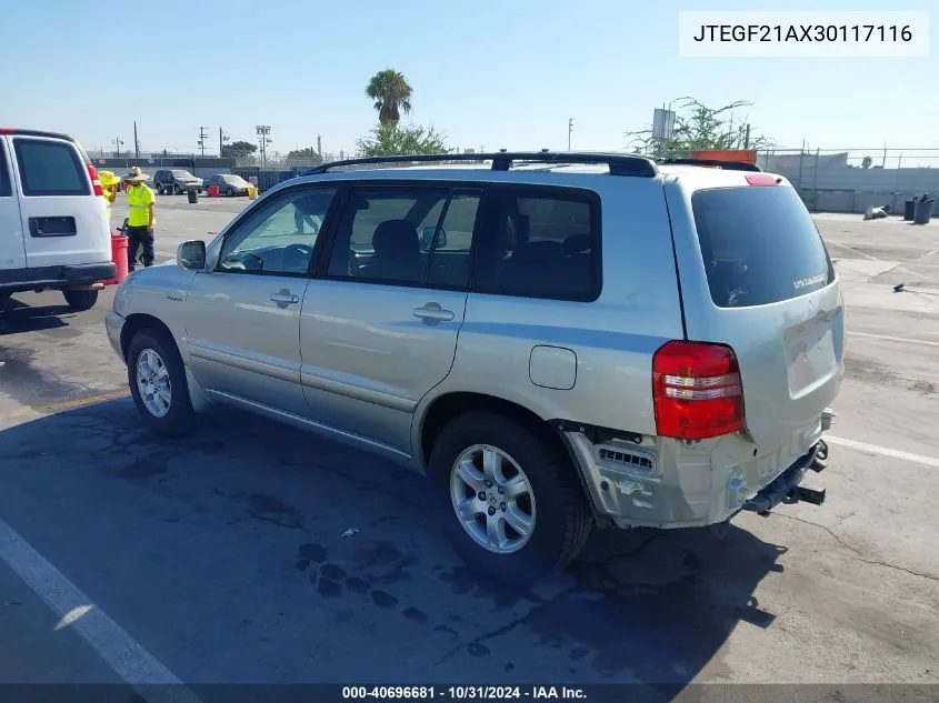 2003 Toyota Highlander Limited V6 VIN: JTEGF21AX30117116 Lot: 40696681