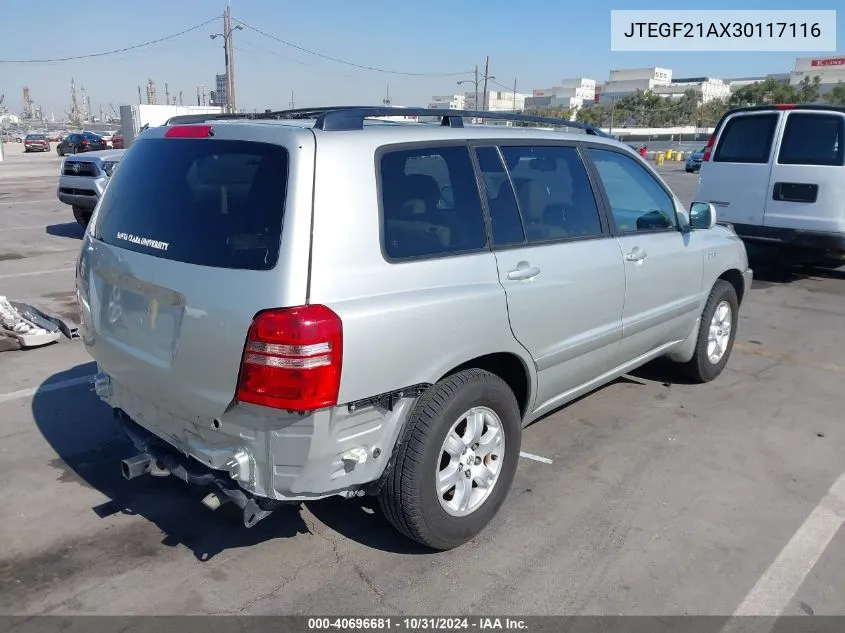 2003 Toyota Highlander Limited V6 VIN: JTEGF21AX30117116 Lot: 40696681