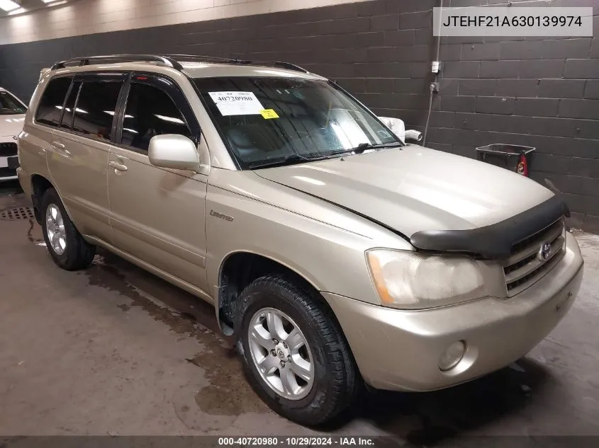 2003 Toyota Highlander Limited V6 VIN: JTEHF21A630139974 Lot: 40720980