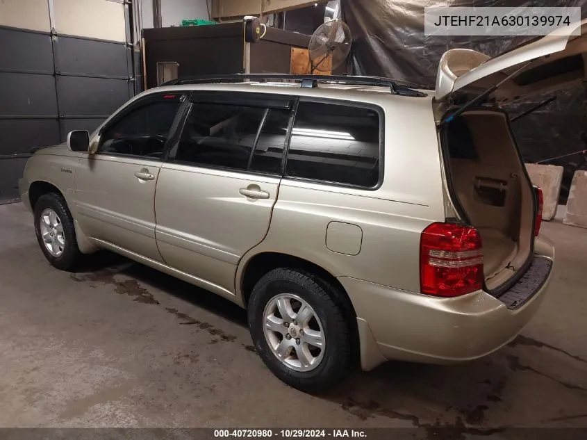 2003 Toyota Highlander Limited V6 VIN: JTEHF21A630139974 Lot: 40720980