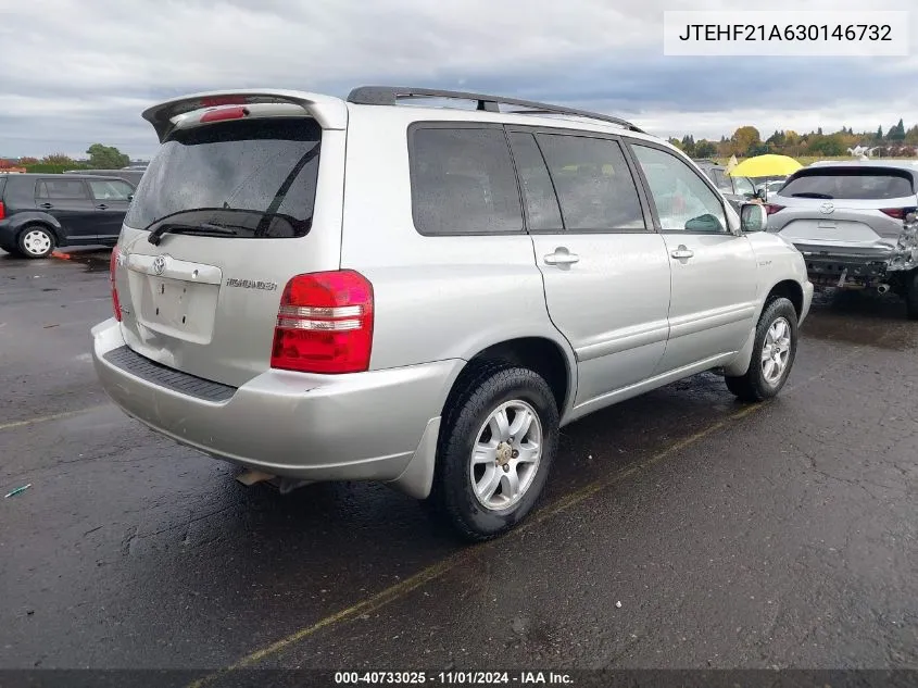 2003 Toyota Highlander Limited V6 VIN: JTEHF21A630146732 Lot: 40733025