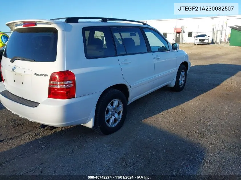 2003 Toyota Highlander V6 VIN: JTEGF21A230082507 Lot: 40742274