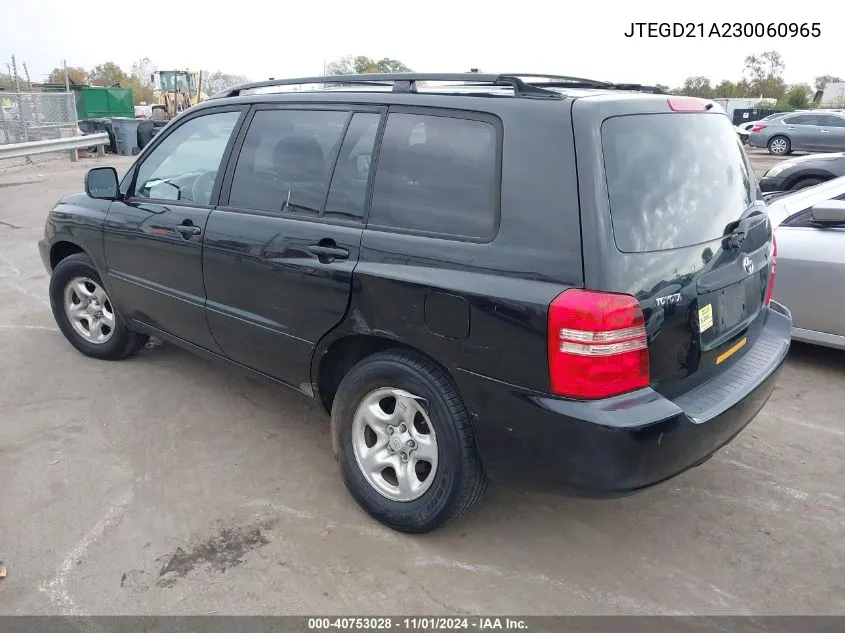 2003 Toyota Highlander VIN: JTEGD21A230060965 Lot: 40753028