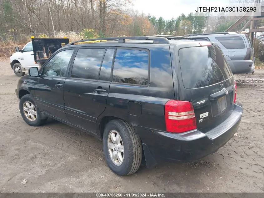 2003 Toyota Highlander V6 VIN: JTEHF21A030158293 Lot: 40755250