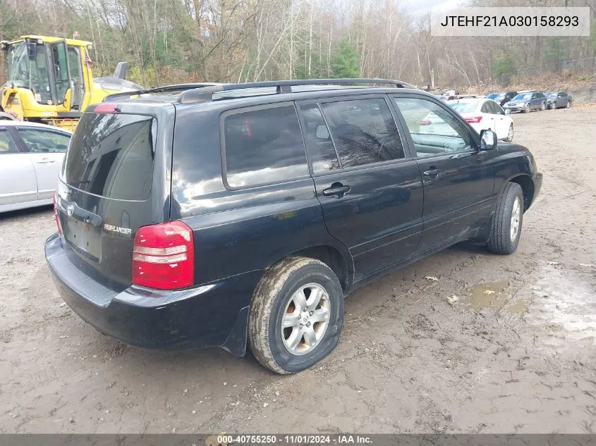 2003 Toyota Highlander V6 VIN: JTEHF21A030158293 Lot: 40755250