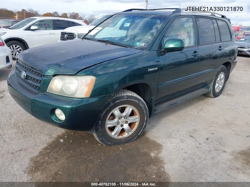 2003 Toyota Highlander Limited V6 VIN: JTEHF21A330121870 Lot: 40762105