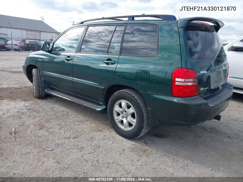 2003 Toyota Highlander Limited V6 VIN: JTEHF21A330121870 Lot: 40762105