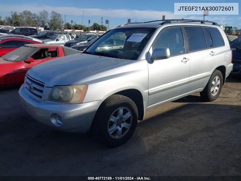 2003 Toyota Highlander V6 VIN: JTEGF21AX30072601 Lot: 40772189