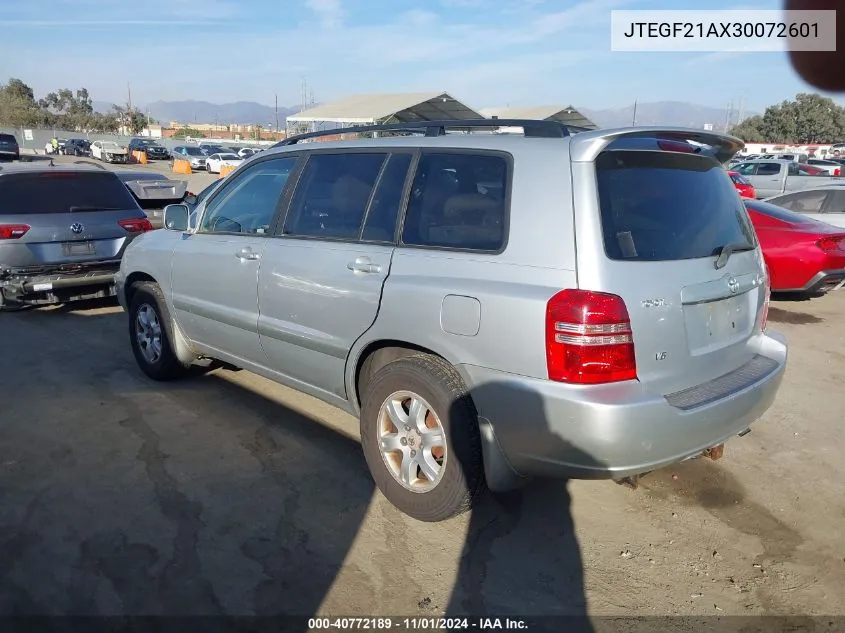 2003 Toyota Highlander V6 VIN: JTEGF21AX30072601 Lot: 40772189