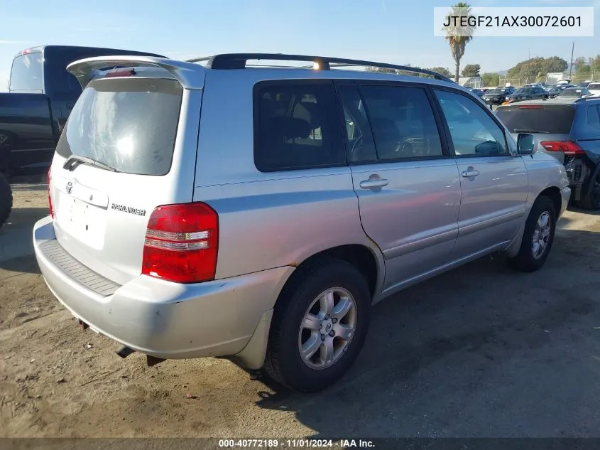 2003 Toyota Highlander V6 VIN: JTEGF21AX30072601 Lot: 40772189