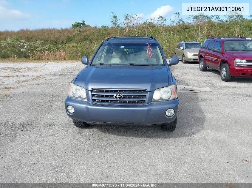 2003 Toyota Highlander Limited V6 VIN: JTEGF21A930110061 Lot: 40773073