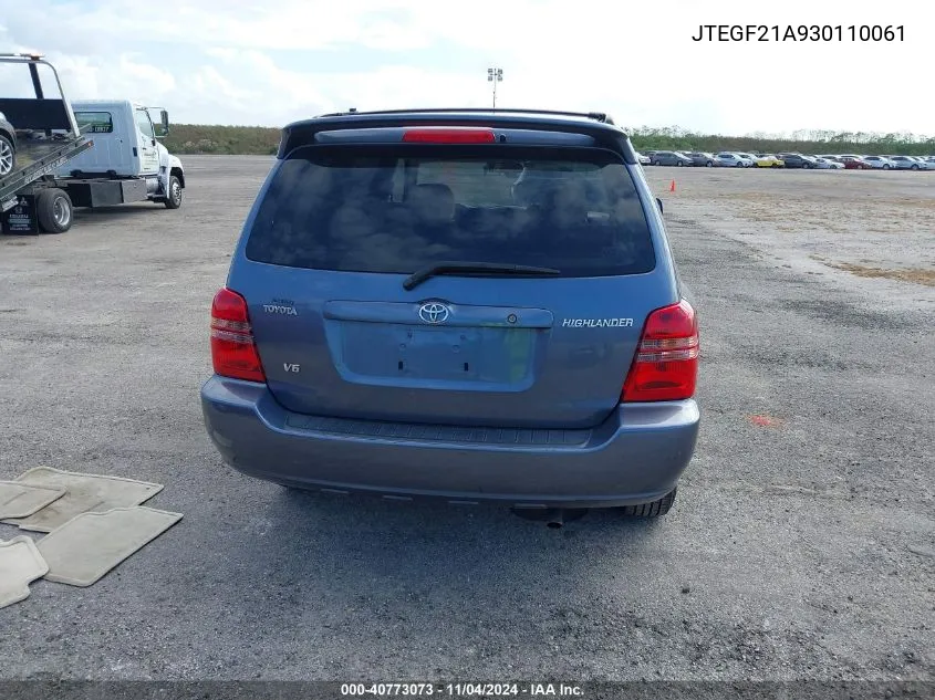 2003 Toyota Highlander Limited V6 VIN: JTEGF21A930110061 Lot: 40773073