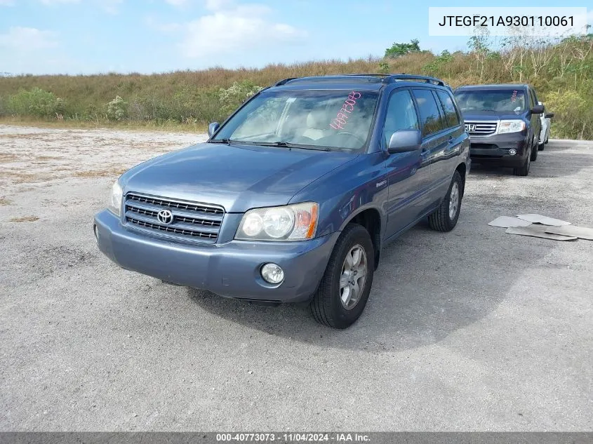 2003 Toyota Highlander Limited V6 VIN: JTEGF21A930110061 Lot: 40773073