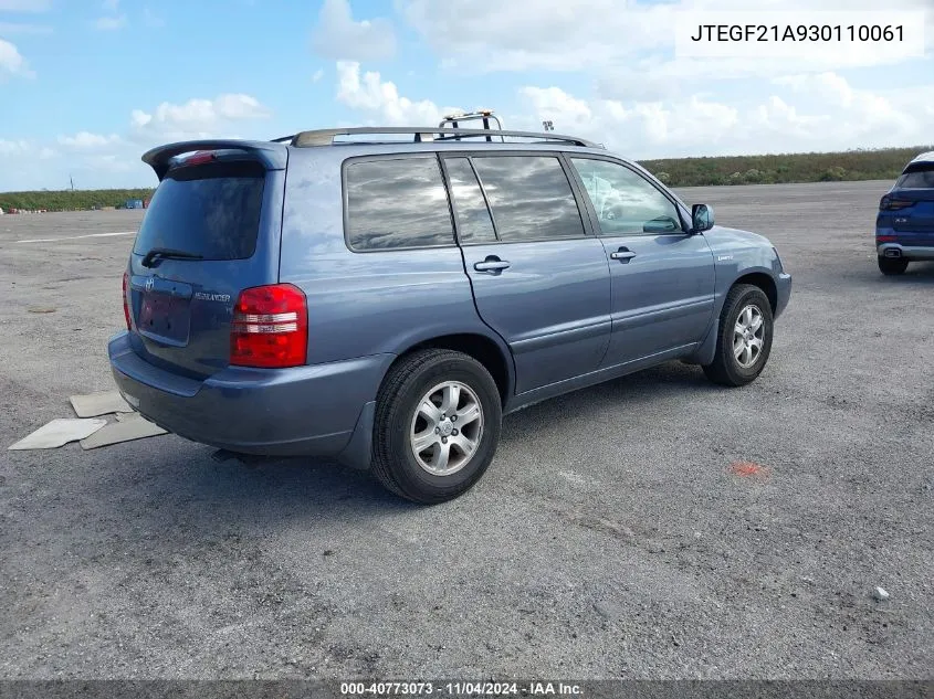 2003 Toyota Highlander Limited V6 VIN: JTEGF21A930110061 Lot: 40773073