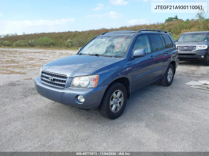 2003 Toyota Highlander Limited V6 VIN: JTEGF21A930110061 Lot: 40773073