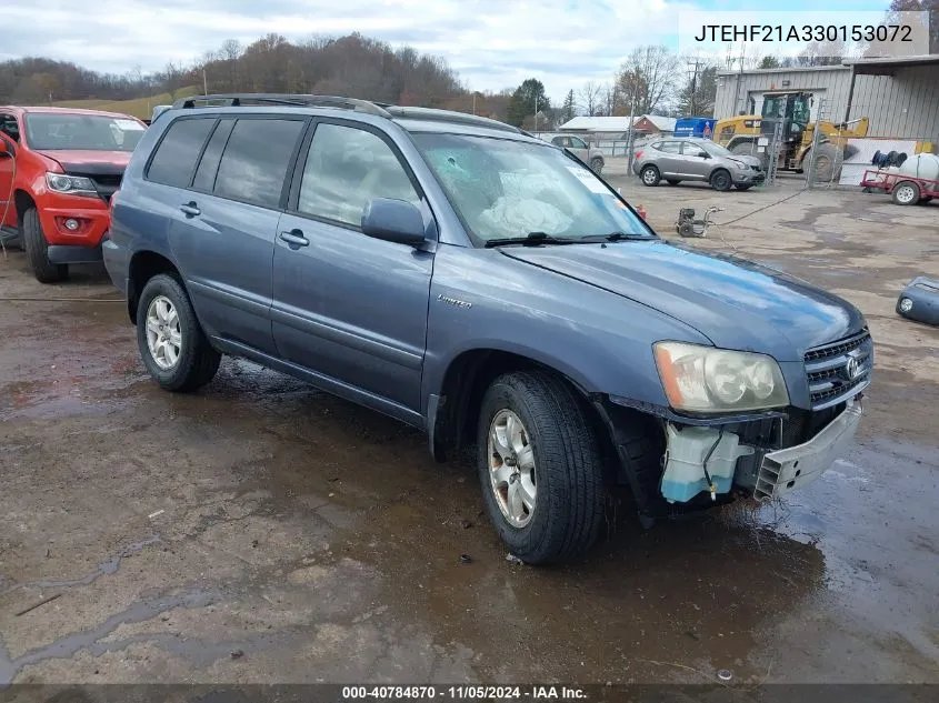 2003 Toyota Highlander Limited V6 VIN: JTEHF21A330153072 Lot: 40784870