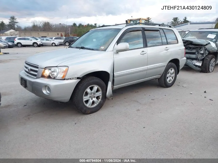 2003 Toyota Highlander V6 VIN: JTEHF21A430124809 Lot: 40794504