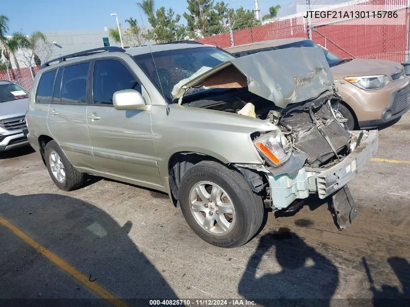 JTEGF21A130115786 2003 Toyota Highlander V6