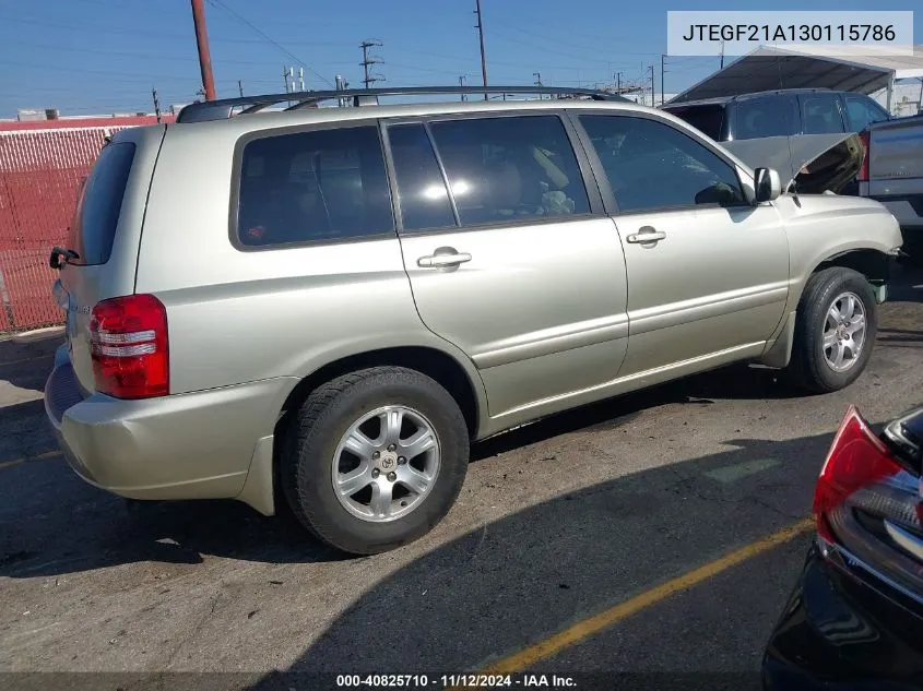 JTEGF21A130115786 2003 Toyota Highlander V6